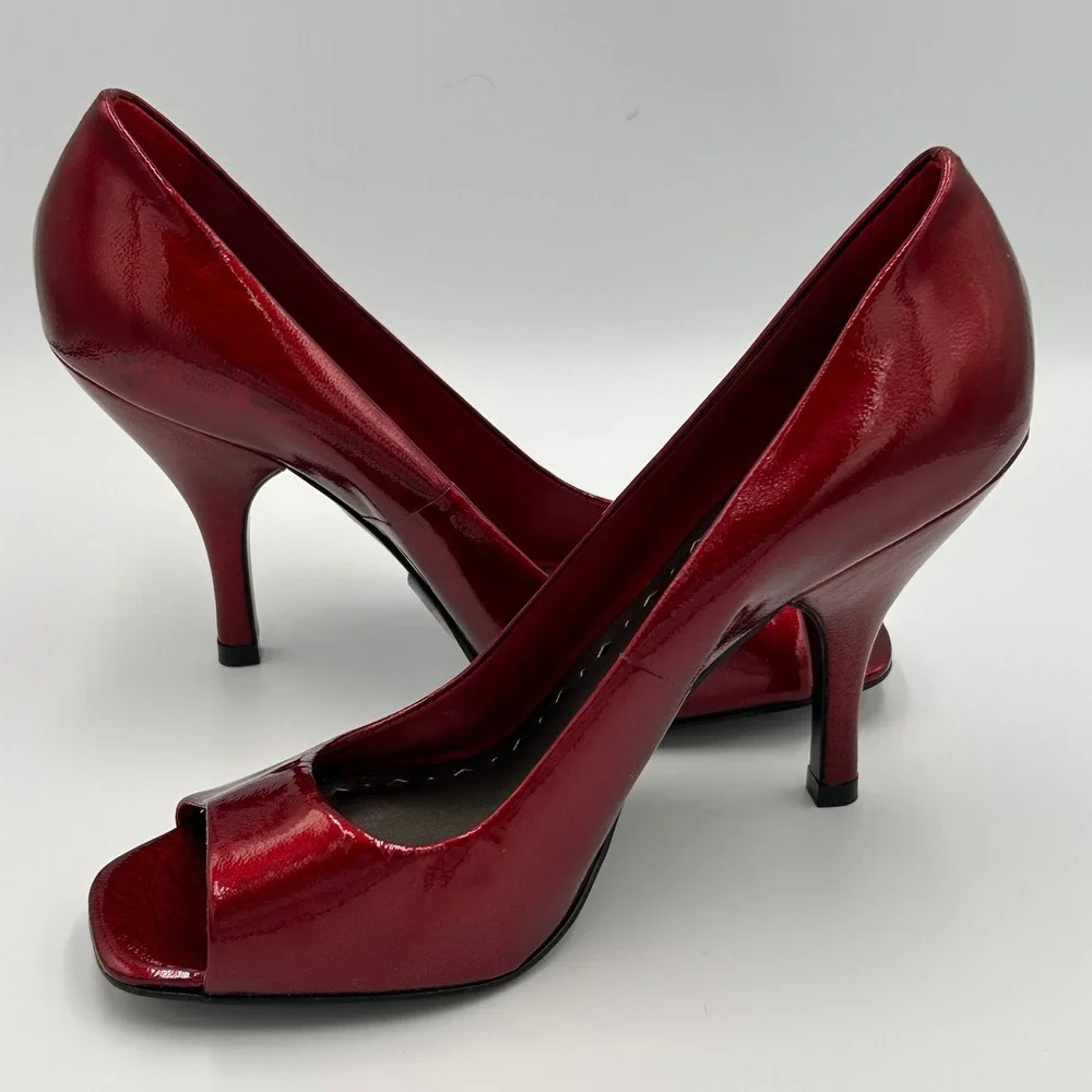 BCBGirls Patent Leather Peep Toe‎ Stiletto Heels Women's Size 8.5 Red